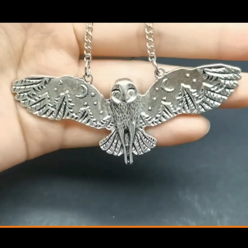 Silver Flying Owl Necklace - Picture 3 of 5